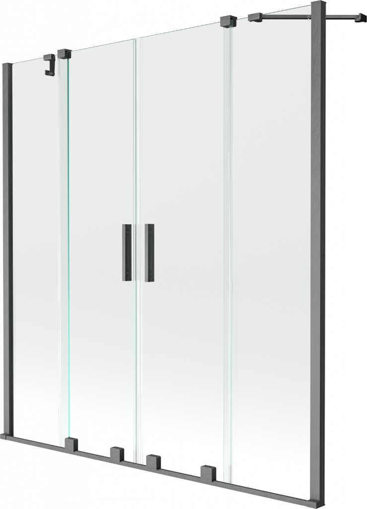 MEXEN/S - Velar Duo Dvojkrídlová posuvná vaňová zástena 140 x 150 cm, transparent, šedá kartáčovaná 896-140-000-02-66