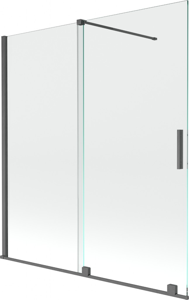 MEXEN/S - Velar Dvojkrídlová posuvná vaňová zástena 150 x 150 cm, transparent, šedá kartáčovaná 896-150-000-01-66
