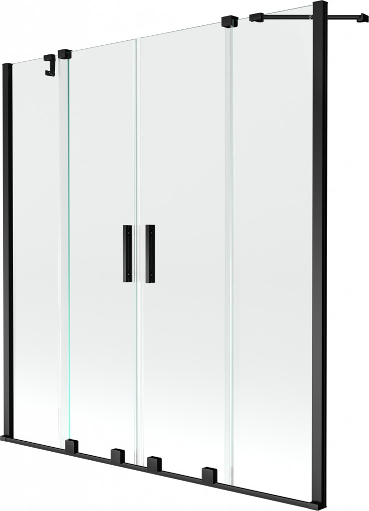 MEXEN/S - Velar Duo Dvojkrídlová posuvná vaňová zástena 160 x 150 cm, transparent, čierna 896-160-000-02-70