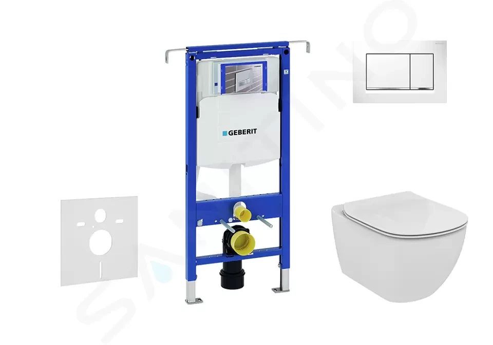 GEBERIT - Duofix Modul na závesné WC s tlačidlom Sigma30, biela/lesklý chróm + Ideal Standard Tesi - WC a doska, Aquablade, SoftClose 111.355.00.5 NU5