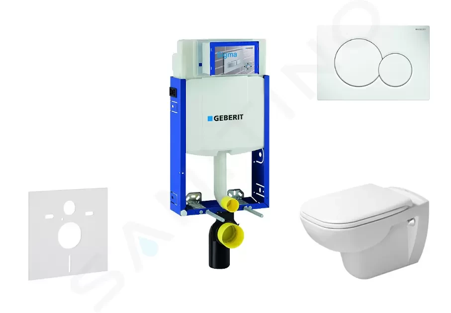 GEBERIT - Kombifix Modul na závesné WC s tlačidlom Sigma01, alpská biela + Duravit D-Code - WC a doska, Rimless, SoftClose 110.302.00.5 NH1