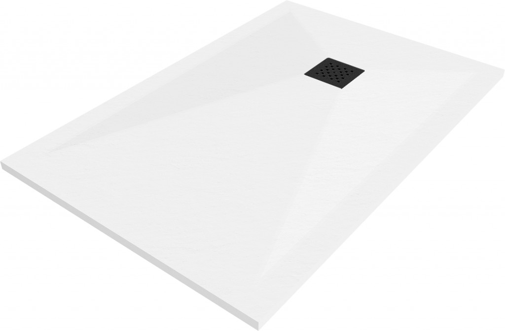 MEXEN/S - Stone+ obdĺžniková sprchová vanička 120 x 100, biela, mriežka čierna 44101012-B