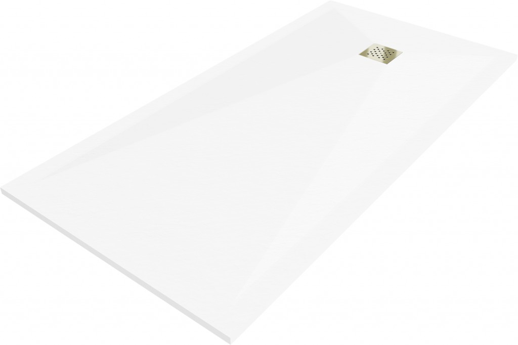 MEXEN/S - Stone+ štvorcová sprchová vanička 180 x 100, biela, mriežka zlatá 44101018-G