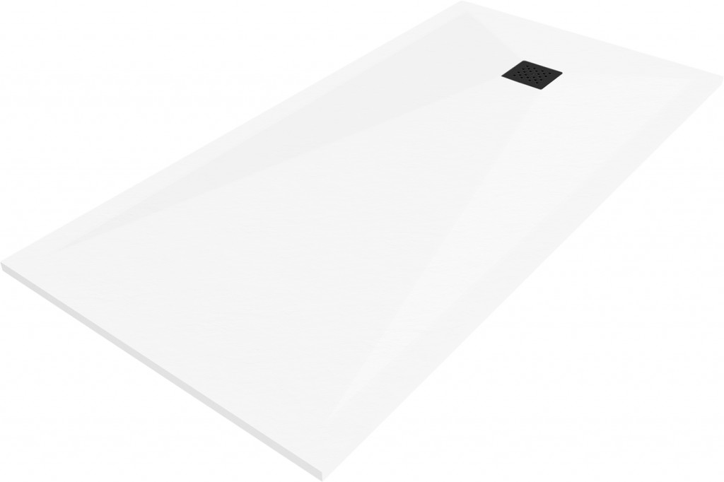 MEXEN/S - Stone+ obdĺžniková sprchová vanička 180 x 70, biela, mriežka čierna 44107018-B