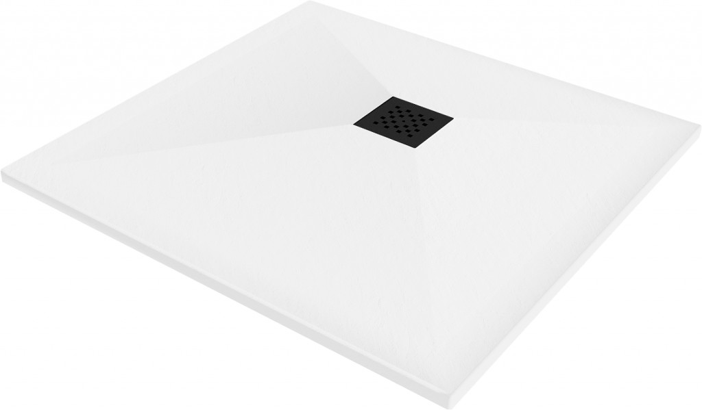 MEXEN/S - Stone+ štvorcová sprchová vanička 70 x 70, biela, mriežka čierna 44107070-B