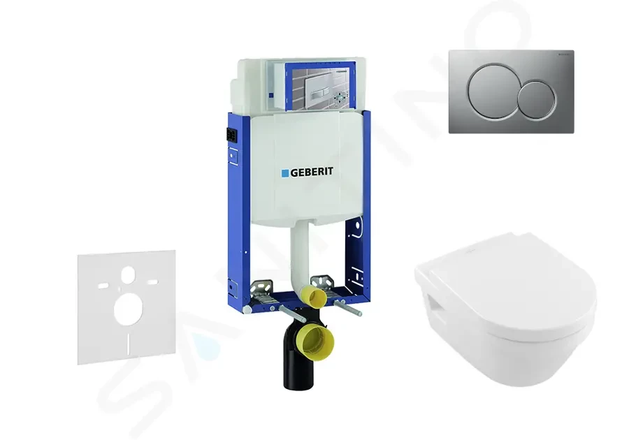 GEBERIT - Kombifix Modul na závesné WC s tlačidlom Sigma01, matný chróm + Villeroy Boch - WC a doska, DirectFlush, SoftClose, CeramicPlus 110.302.00.5 NB3