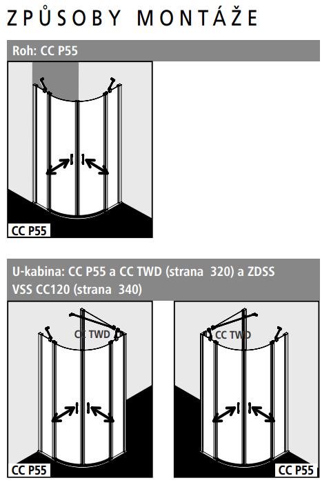 Kermi Štvrťkruh Cada XS P55 10120 975-1000 / 2000 strieborná vys.lesk ESG číre Clean Štvrťkruh (kyvné dvere s pevnými poľami) (CCP5510120VPK)