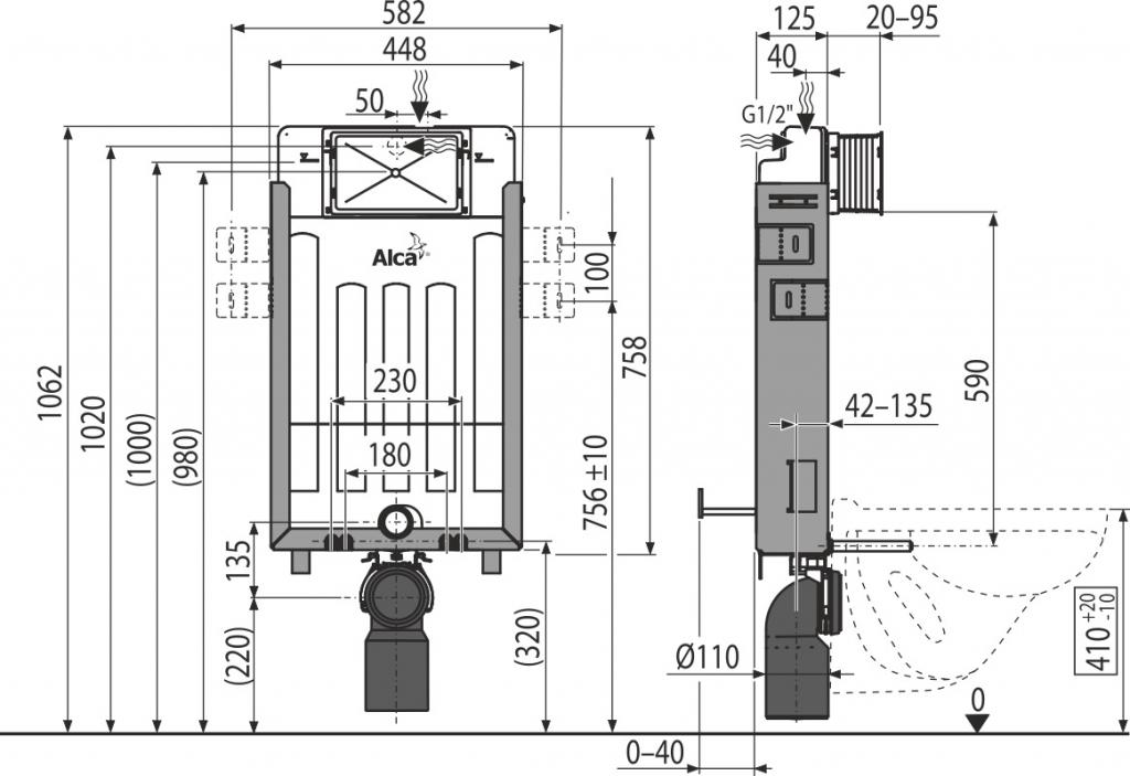 ALCAPLAST  Renovmodul - predstenový inštalačný systém bez tlačidla + WC CERSANIT CLEANON PARVA + SEDADLO (AM115/1000 X PA1)