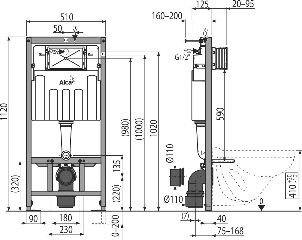 ALCAPLAST Sádromodul - predstenový inštalačný systém bez tlačidla + WC CERSANIT CLEANON CREA štvorec + SEDADLO (AM101/1120 X CR2)