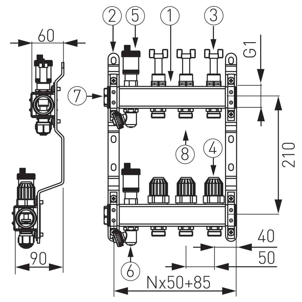 NOVASERVIS - Rozdeľovač nerez s prietokomermi a uzat.ventilmi, 5-okruhov (SN-RZPU05S)