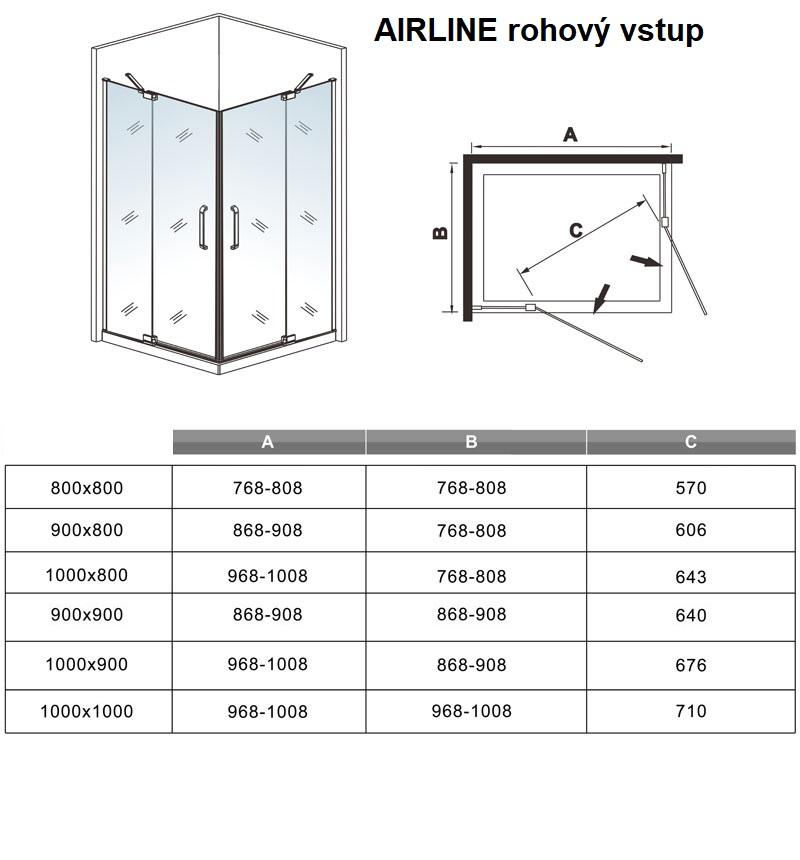 H K - Obdĺžnikový sprchovací kút AIRLINE R108, 100x80 cm, s dvomi jednokrídlovými dverami s pevnou stenou, rohový vstup vrátane sprchovej vaničky z liateho mramoru SE-AIRLINER108 / THOR-10080