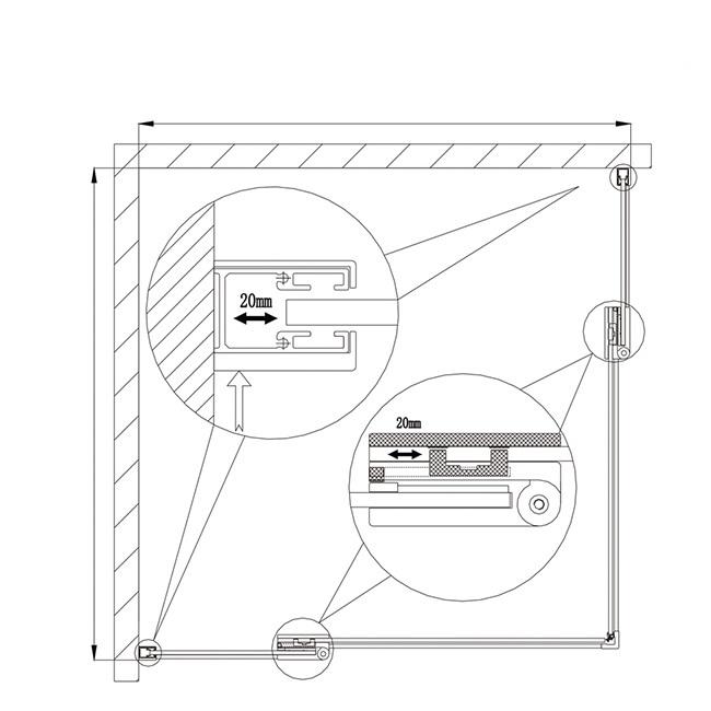 H K - Štvorcový sprchovací kút AIRLINE R101, 100x100 cm, s dvomi jednokrídlovými dverami s pevnou stenou, rohový vstup vrátane sprchovej vaničky z liateho mramoru SE-AIRLINER101 / THOR-100sq