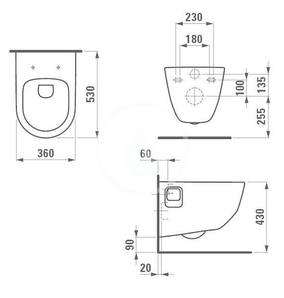 Laufen - Pro Závesné WC, 530x360 mm, Rimless, biela (H8209640000001)
