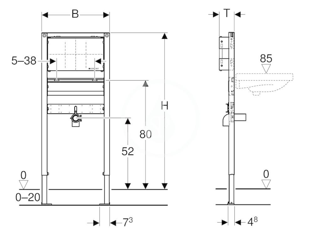 GEBERIT - Duofix Predstenová inštalácia na umývadlo, na nástenné armatúry pod omietku, výška 112-130 mm (111.493.00.1)