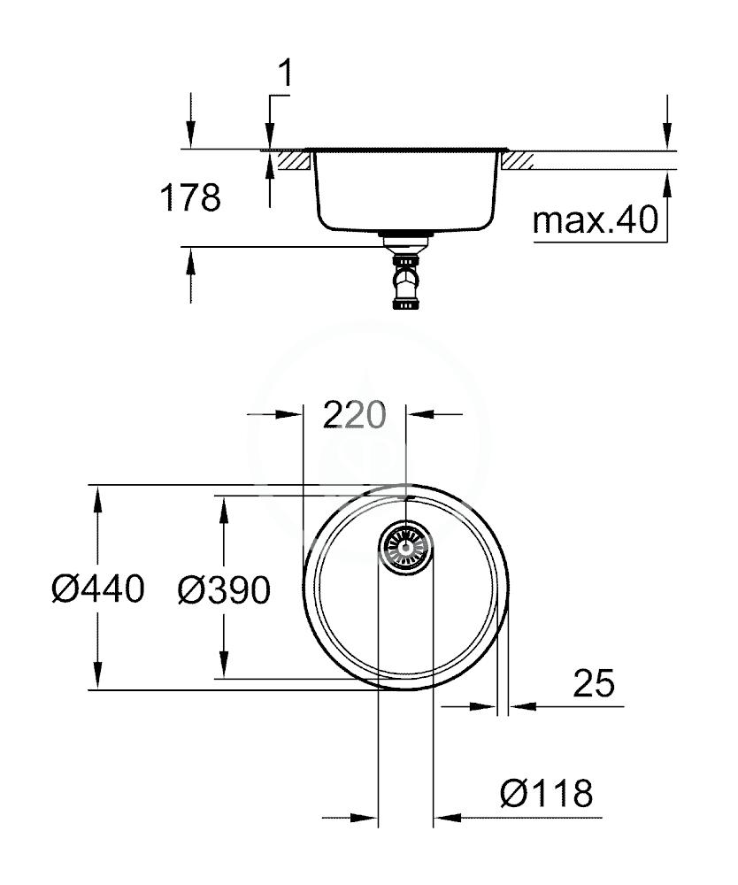 GROHE - Dřezy Drez K200, priemer 440 mm, kefovaná nehrdzavejúca oceľ (31720SD0)