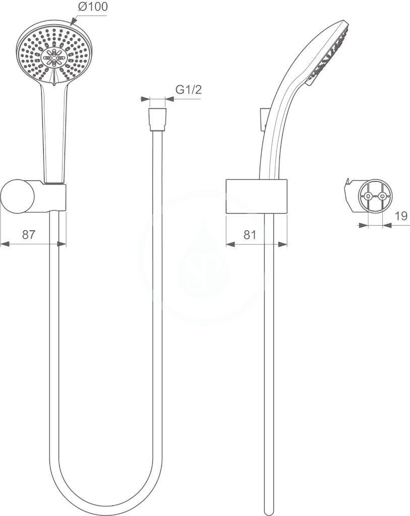 IDEAL STANDARD - Idealrain Set sprchovej hlavice 100 mm, 3 prúdy, držiaka a hadice, chróm (B9452AA)