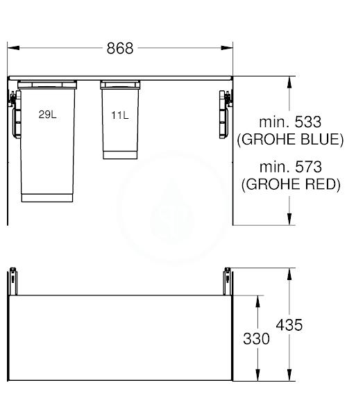 GROHE - Blue Home Vstavaný odpadkový kôš 900 mm, delený 11/29 l (40982000)