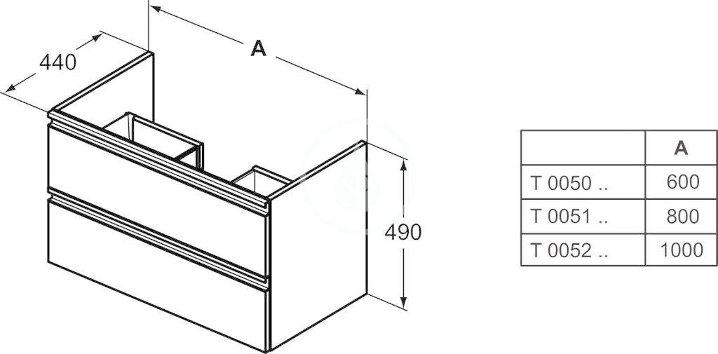 IDEAL STANDARD - Tesi Umývadlová skrinka, 1000x440x490 mm, lesklá biela (T0052OV)