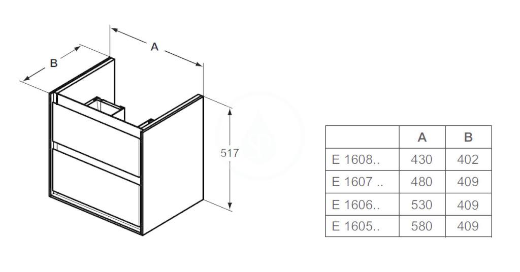 IDEAL STANDARD - Connect Air Umývadlová skrinka, 480x409x517 mm,, lesklý biely/matný biely lak (E1607B2)