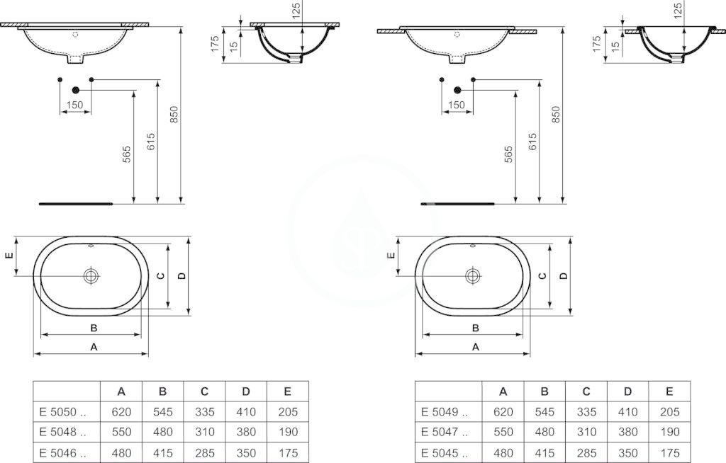 IDEAL STANDARD - Connect Umývadlo pod dosku, 480x350 mm, s prepadom, biela (E504601)