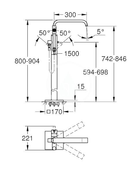 GROHE - Allure Vaňová batéria na podlahu s ručnou sprchou, chróm (32754002)