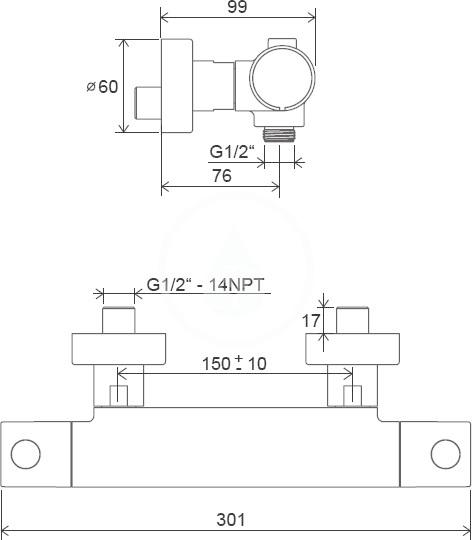 RAVAK - Puri Termostatická sprchová batéria PU 033.00/150, chróm (X070116)