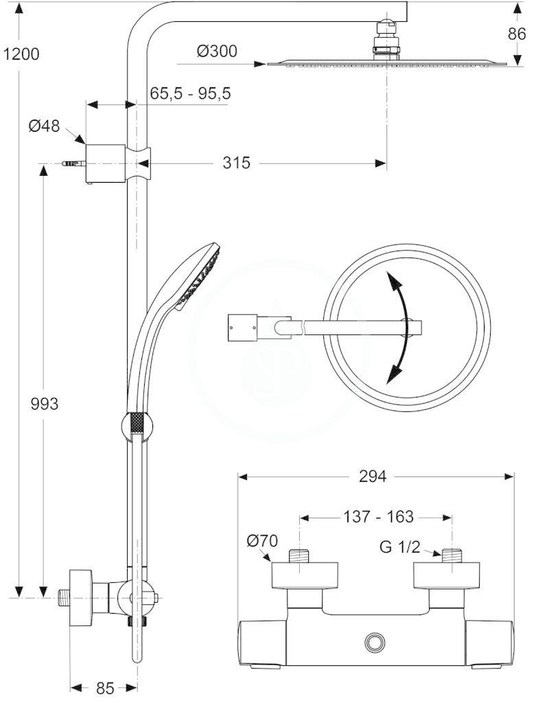 IDEAL STANDARD - Idealrain Sprchová súprava Luxe s ručnou sprchou 100 mm, 3 prúdy, chróm (A6246AA)