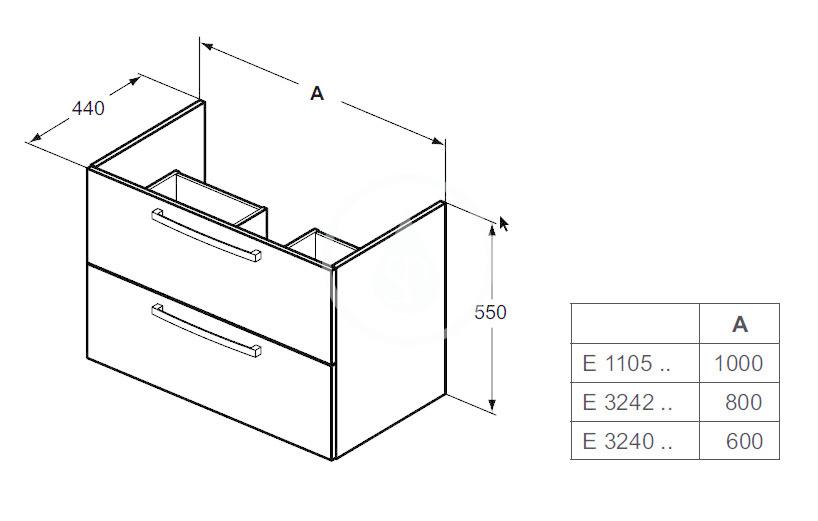 IDEAL STANDARD - Tempo Umývadlová skrinka, 1000x440x550 mm, 2 zásuvky, dub pieskový (E1105OS)