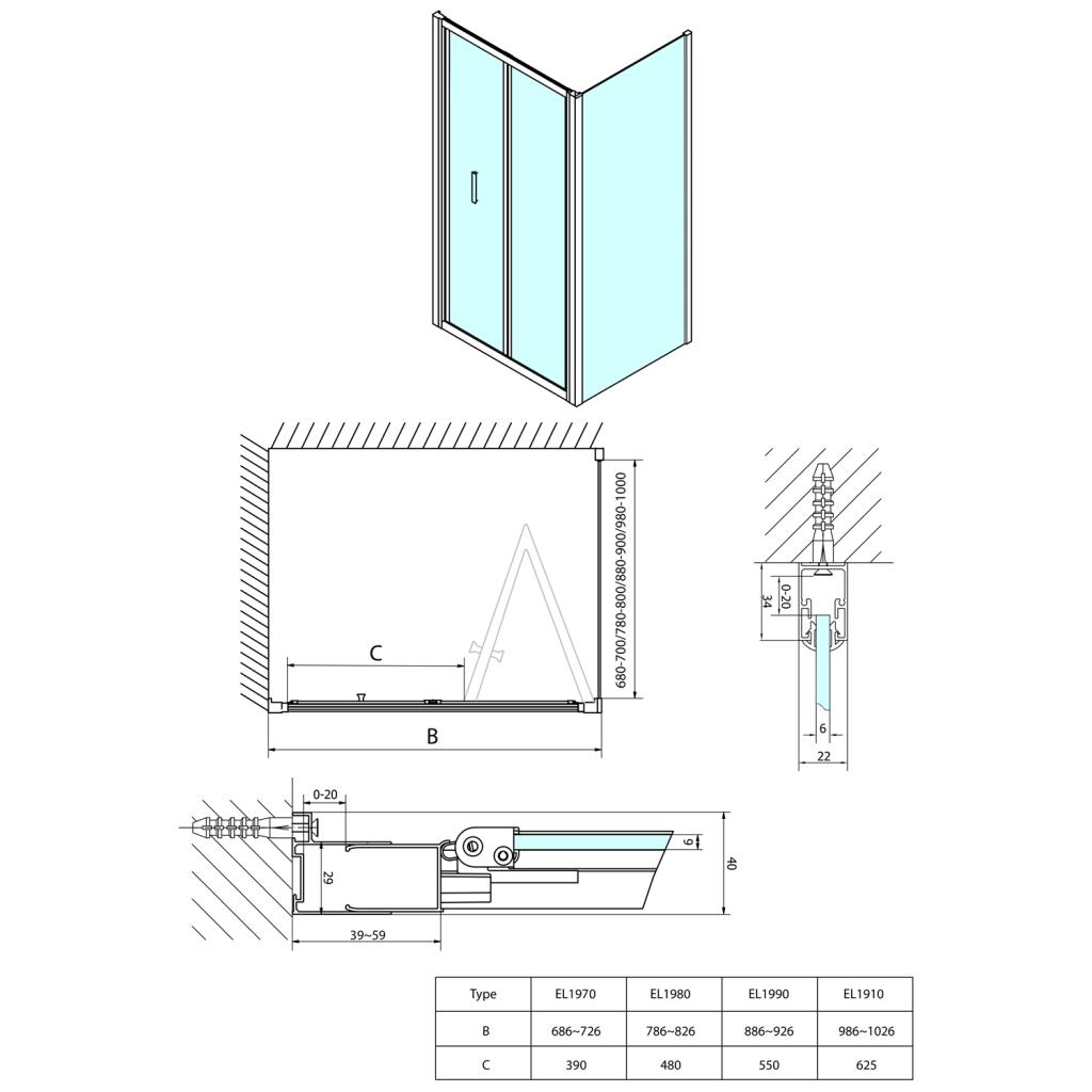 POLYSAN - EASY LINE sprchové dvere skladacie 800mm, číre sklo (EL1980)