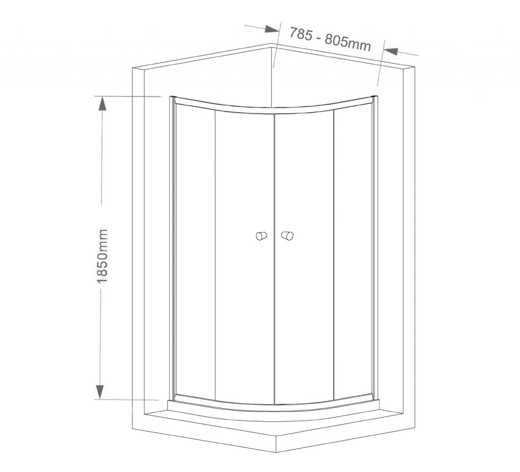 AQUALINE - ARLETA štvrťkruhová sprchová zástena 800x800mm, číre sklo (HLS800)