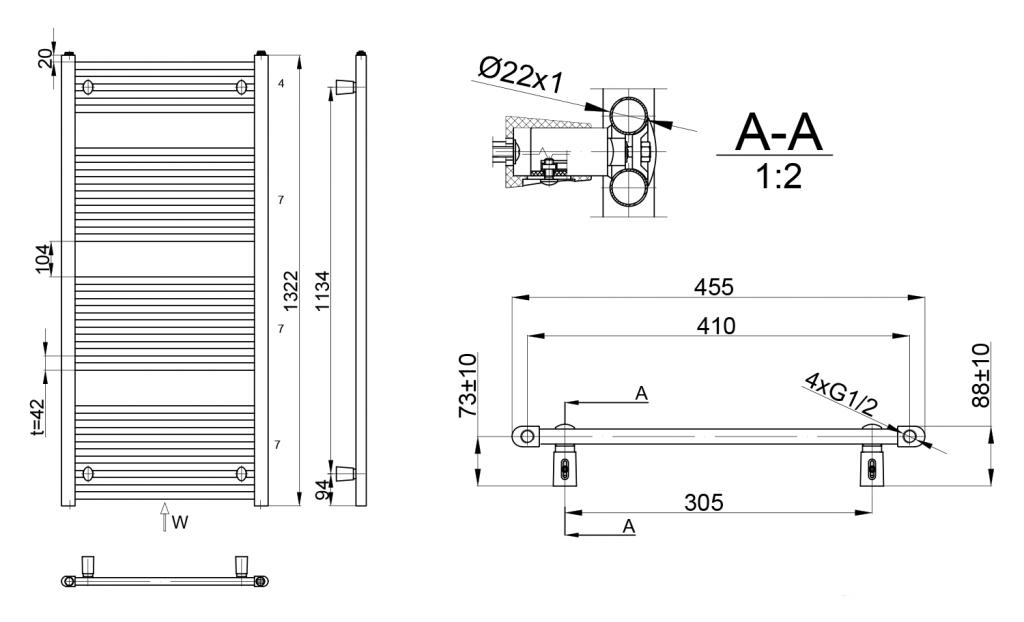 AQUALINE - DIRECT Vykurovacie teleso 450x1322 mm, 564 W, biela (ILR34E)