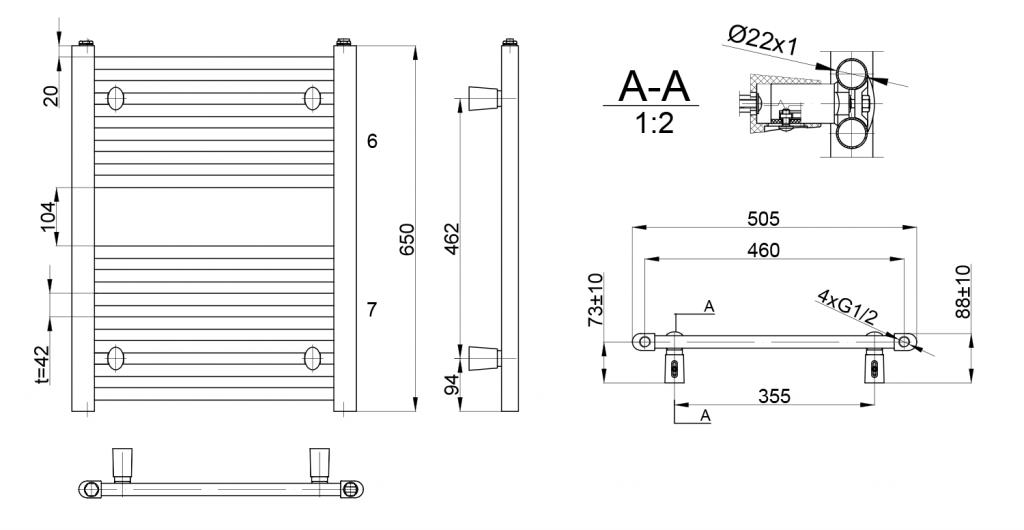 AQUALINE - DIRECT Vykurovacie teleso 500x650 mm, 315 W, biela (ILR65E)