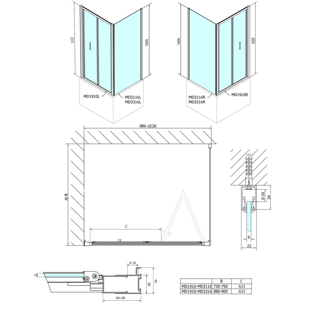 POLYSAN - DEEP obdĺžniková sprchová zástena 1000x750mm L/P varianta,číre sklo (MD1910MD3116)