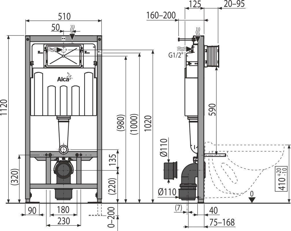 ALCAPLAST  Sádromodul - predstenový inštalačný systém s bielym tlačidlom M1710 + WC REA CARLO MINI RIMLESS ČIERNY MAT + SEDADLO (AM101/1120 M1710 MM1)