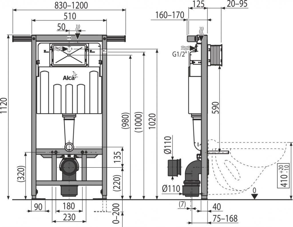 ALCAPLAST Jádromodul - predstenový inštalačný systém s chrómovým tlačidlom M1721 + WC REA CARLO MINI RIMLESS ČIERNY MAT + SEDADLO (AM102/1120 M1721 MM1)