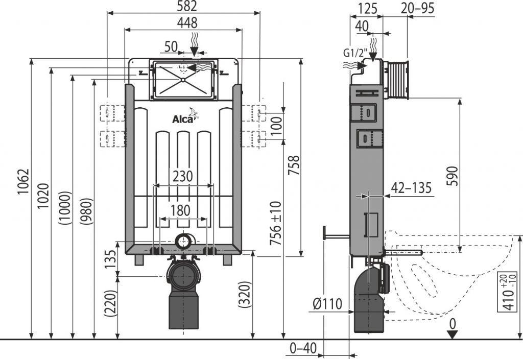 ALCAPLAST  Renovmodul - predstenový inštalačný systém s chrómovým tlačidlom M1721 + WC REA Carter Rimlesss + SEDADLO (AM115/1000 M1721 CT1)