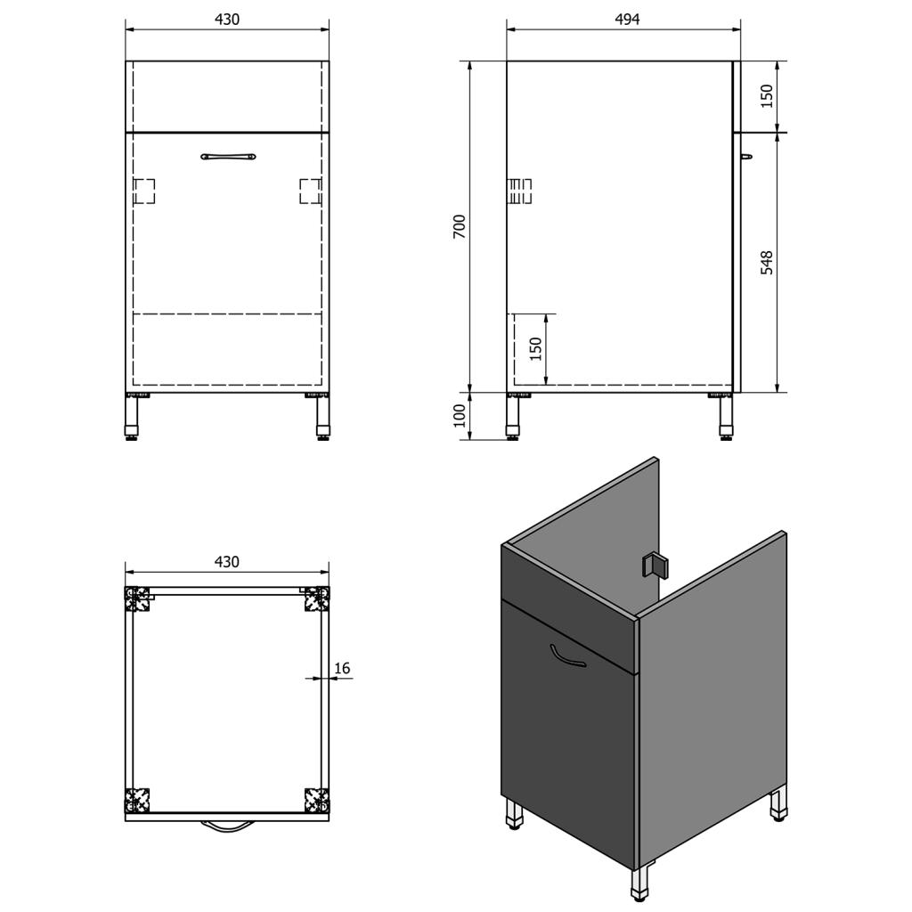 AQUALINE - Plastová výlevka so skrinkou 45x50 cm, vrátane sifónu (PI4550-01)