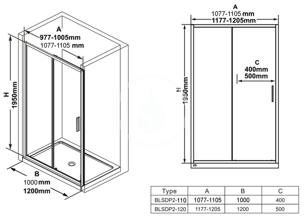 RAVAK - Blix Sprchové dvere Slim BLSDP2-110, 1077-1105 mm, lesklý hliník/číre sklo (X0PMD0C00Z1)