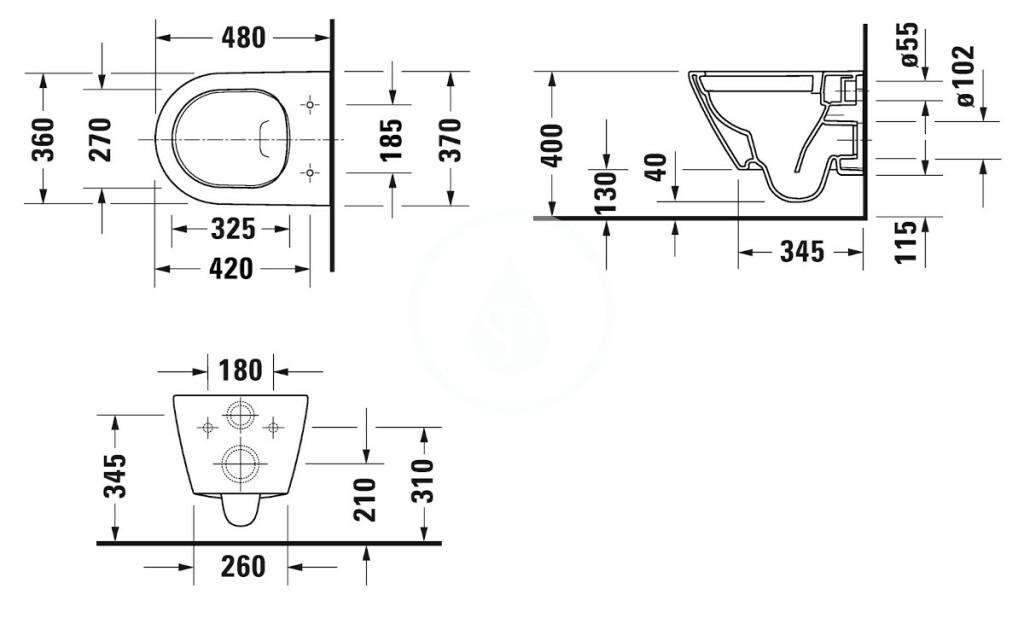 DURAVIT - D-Neo Závesné WC Compact, Rimless, s WonderGliss, biela (25870900001)