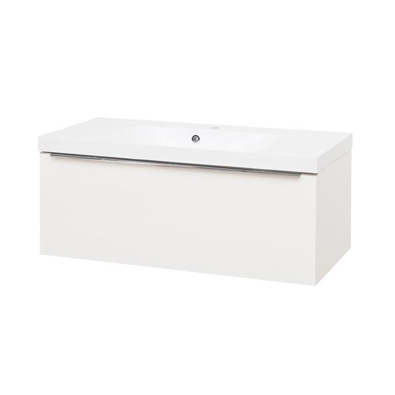 MEREO - Mailo, kúpeľňová skrinka s umývadlom z liateho mramoru 101 cm, biela CN517M