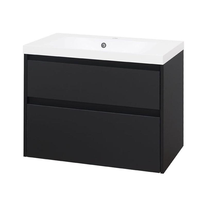 MEREO - Opto, kúpeľňová skrinka s umývadlom z liateho mramoru 81 cm, čierna supermat CN941M