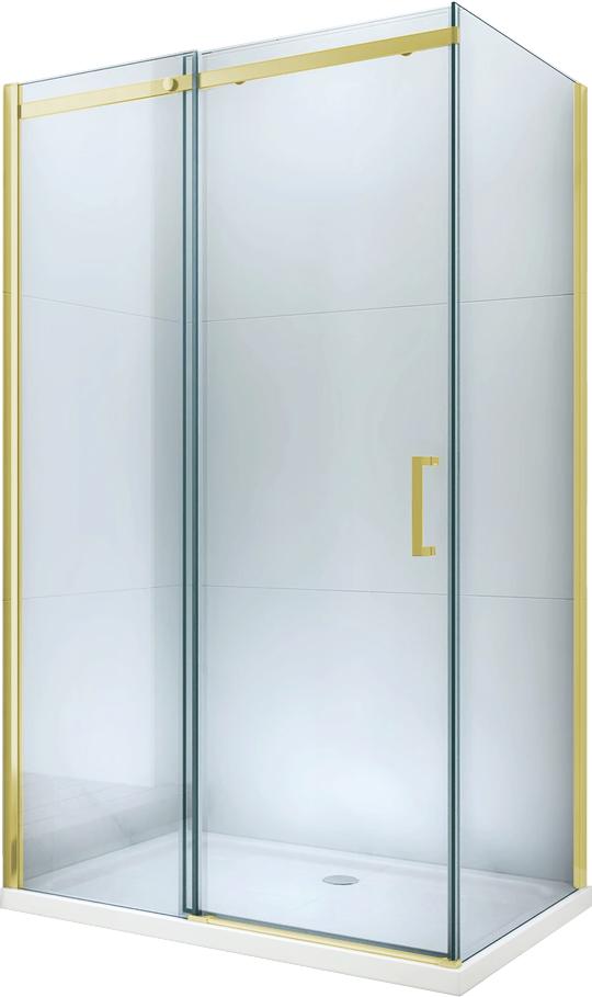 MEXEN/S - Omega sprchovací kút posuvný 110x80 cm, sklo transparent, zlatá + vanička 825-110-080-50-00-4010