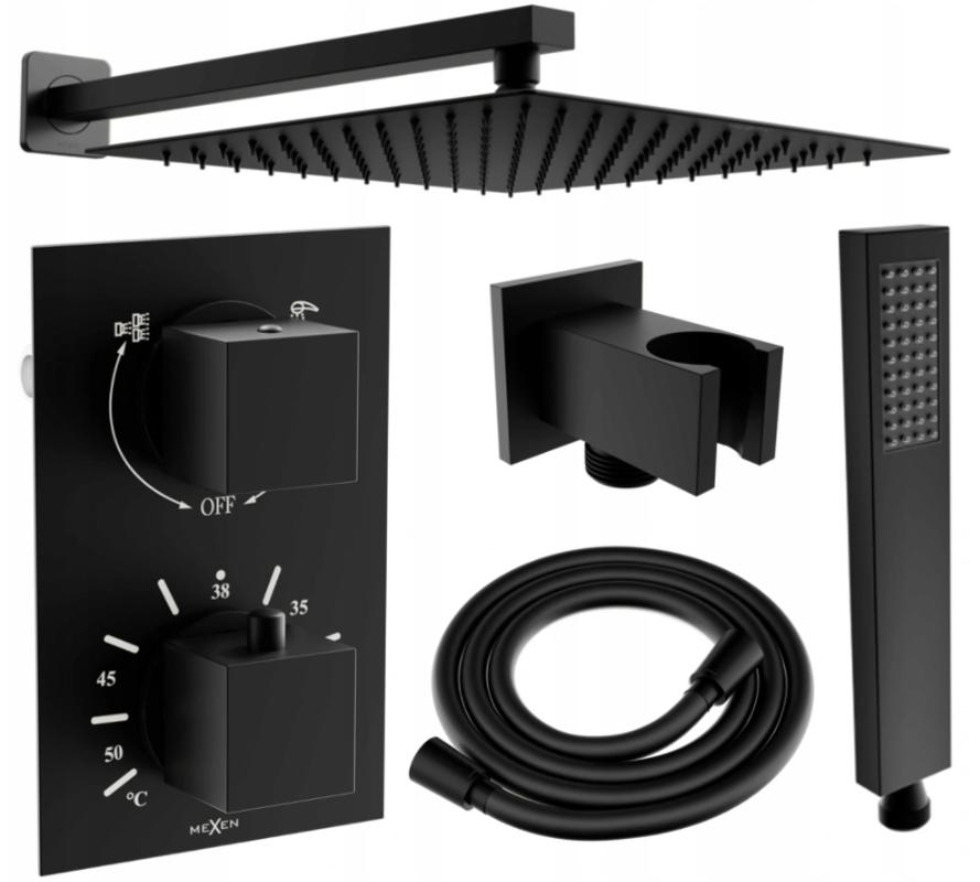 MEXEN/S MEXEN/S - Cube DR02 podomietkový sprchový SET + slim sprcha 30 cm, čierny 77502DR0230-70