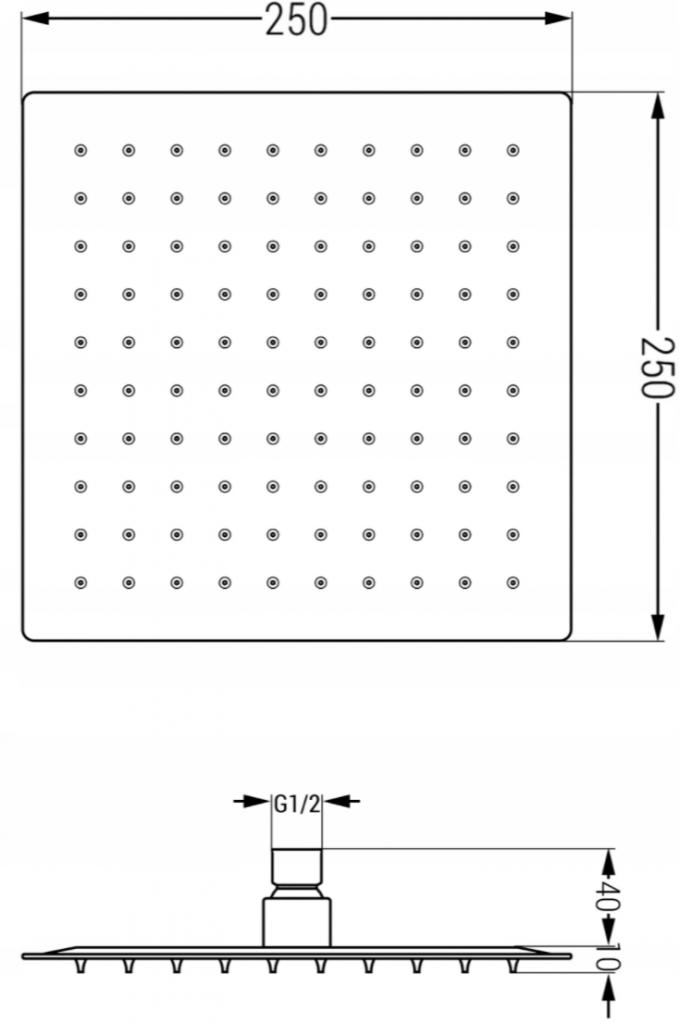 MEXEN/S - Cube DR02 podomietkový sprchový SET + slim sprcha 25 cm, zlatý (77502DR0225-50)