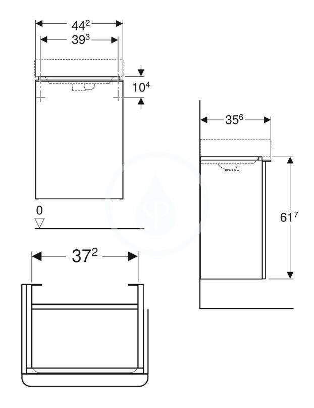 GEBERIT - Smyle Square Umývadlová skrinka, 442x356x617 mm, 1 dvierka, pánty vpravo, lávová (500.350.JK.1)