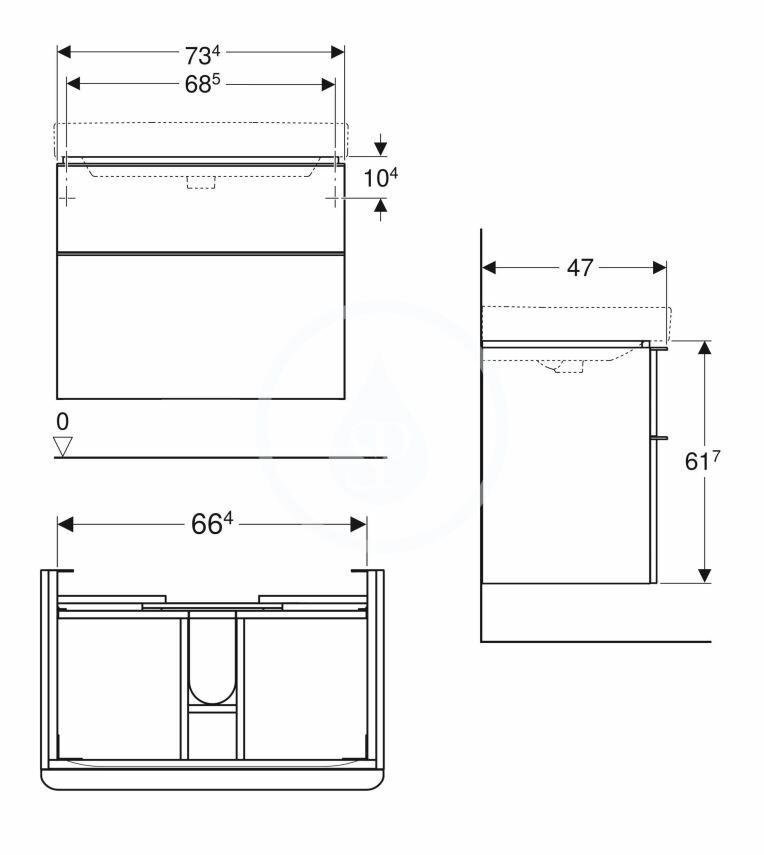GEBERIT - Smyle Square Umývadlová skrinka, 734x470x617 mm, 2 zásuvky, lesklá biela/matná biela (500.353.00.1)