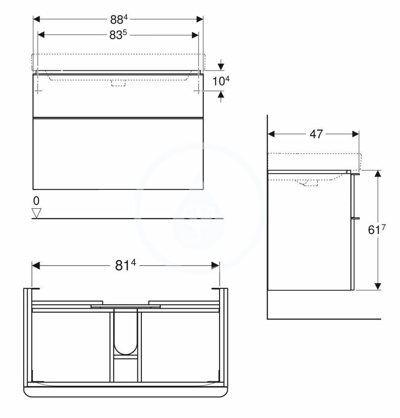 GEBERIT - Smyle Square Umývadlová skrinka, 884x470x617 mm, 2 zásuvky, lesklá biela/matná biela (500.354.00.1)