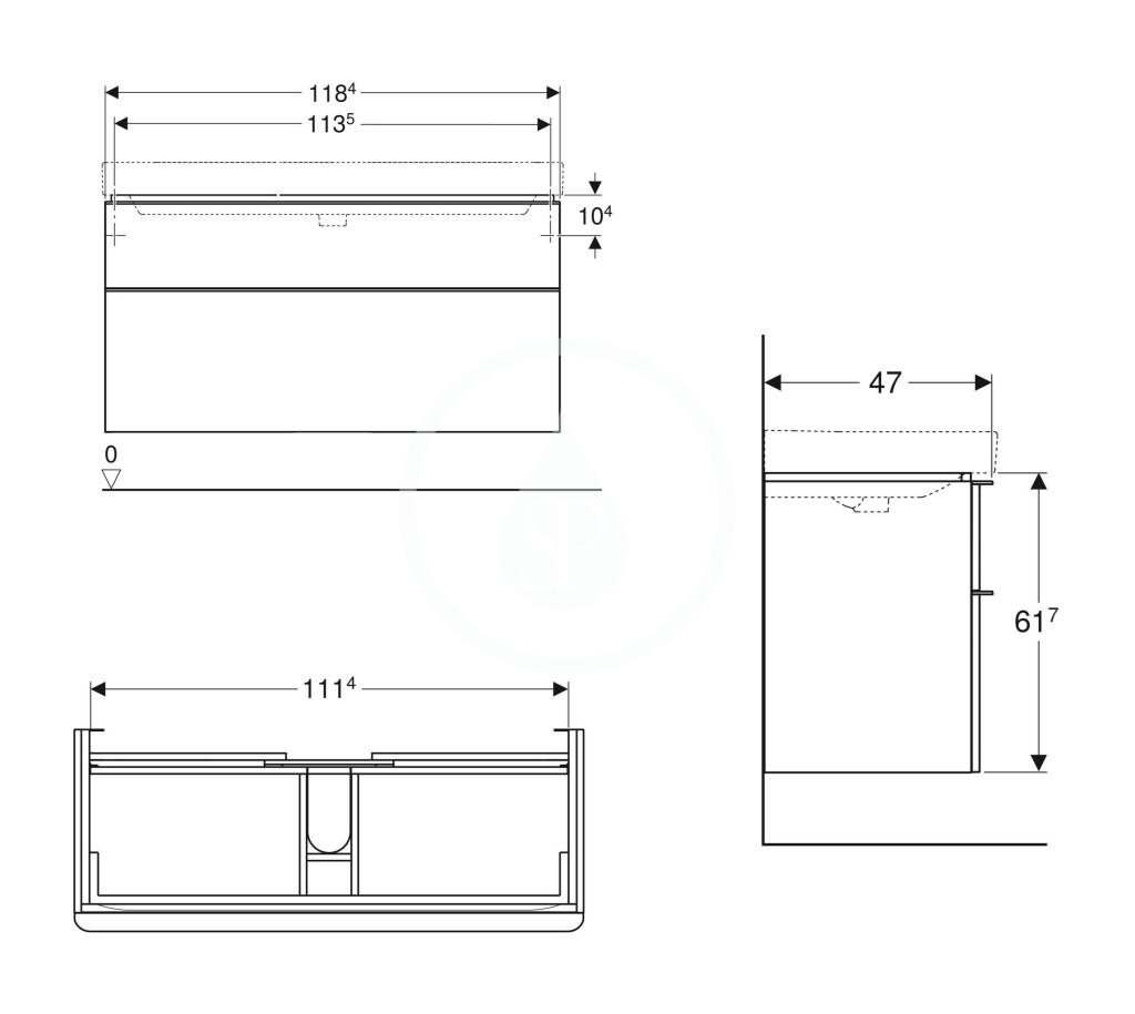 GEBERIT - Smyle Square Umývadlová skrinka, 1184x470x617 mm, 2 zásuvky, lesklá biela/matná biela (500.355.00.1)