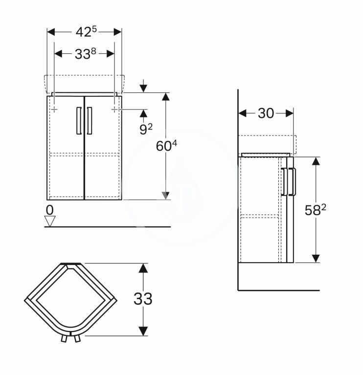 GEBERIT - Selnova Compact Umývadlová skrinka, 425x330x604 mm, 2 dvierka, lesklá sivá/matná sivá (501.483.00.1)