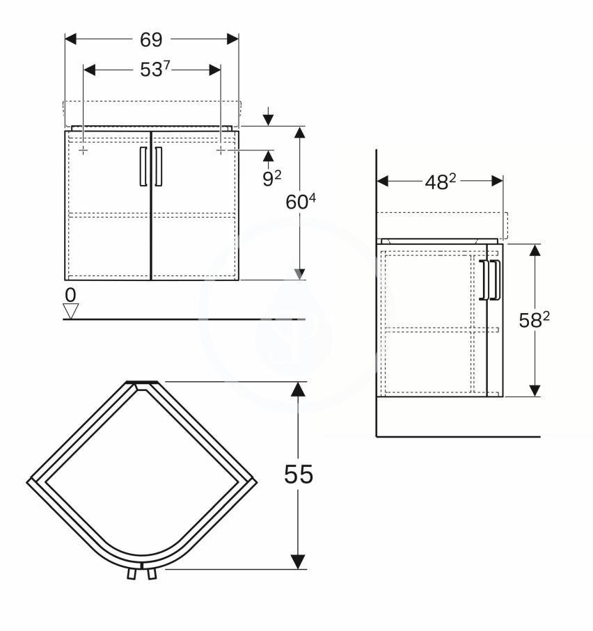 GEBERIT - Selnova Compact Umývadlová skrinka, 690x550x604 mm, 2 dvierka, lesklá sivá/matná sivá (501.485.00.1)